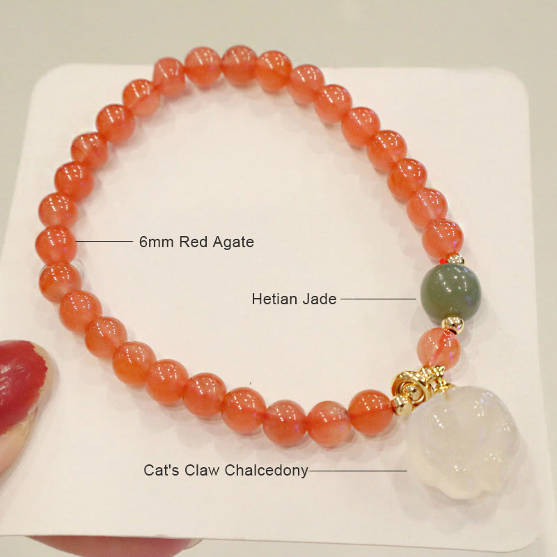 Nimara Ritual Red Agate Chalcedony Cat Paw Jade Confidence Bracelet