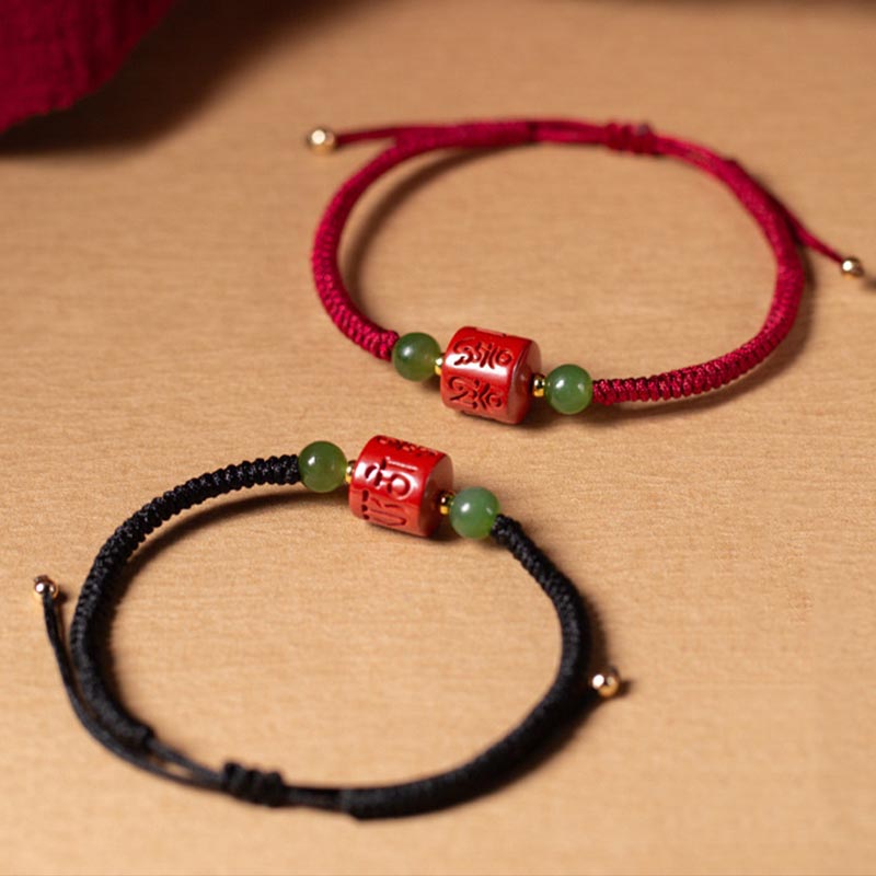Nimara Ritual Tibetan Cinnabar Om Mani Padme Hum Engraved Blessing Braided Rope Bracelet