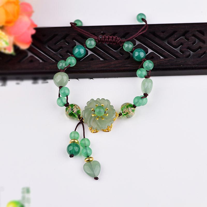 Nimara Ritual Natural Green Jade Luck Dangling Flower Bracelet
