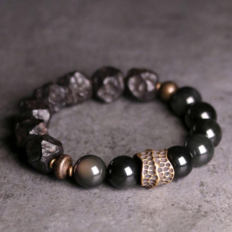 Nimara Ritual Black Obsidian Ebony Wood Copper Strength Couple Bracelet