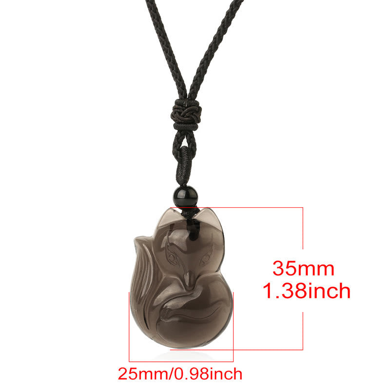Nimara Ritual Natural Black Obsidian Tiger Eye Ice Obsidian Fox Pendant Amulet Necklace