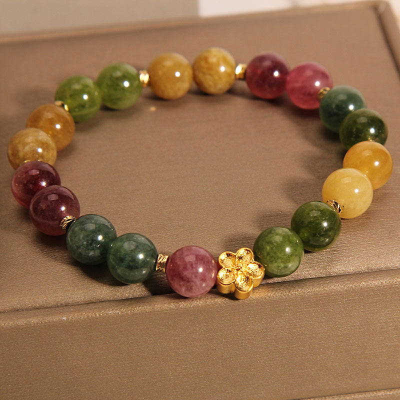 Nimara Ritual Natural Colorful Tourmaline Golden Flower Positive Bracelet