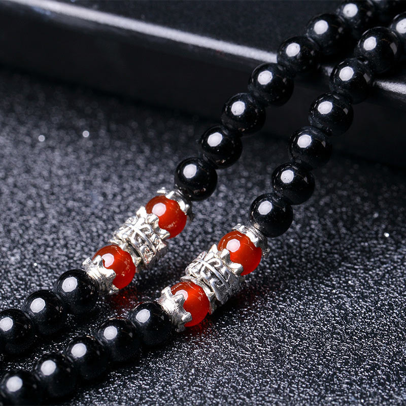 Nimara Ritual 108 Beads Natural Black Obsidian Tiger Eye Mala Bracelet