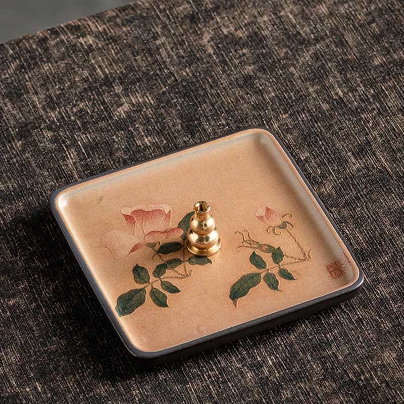 Nimara Ritual Mountain Lake Flower Leaf Healing Ceramic Plate Tray Stick Incense Burner Decoration