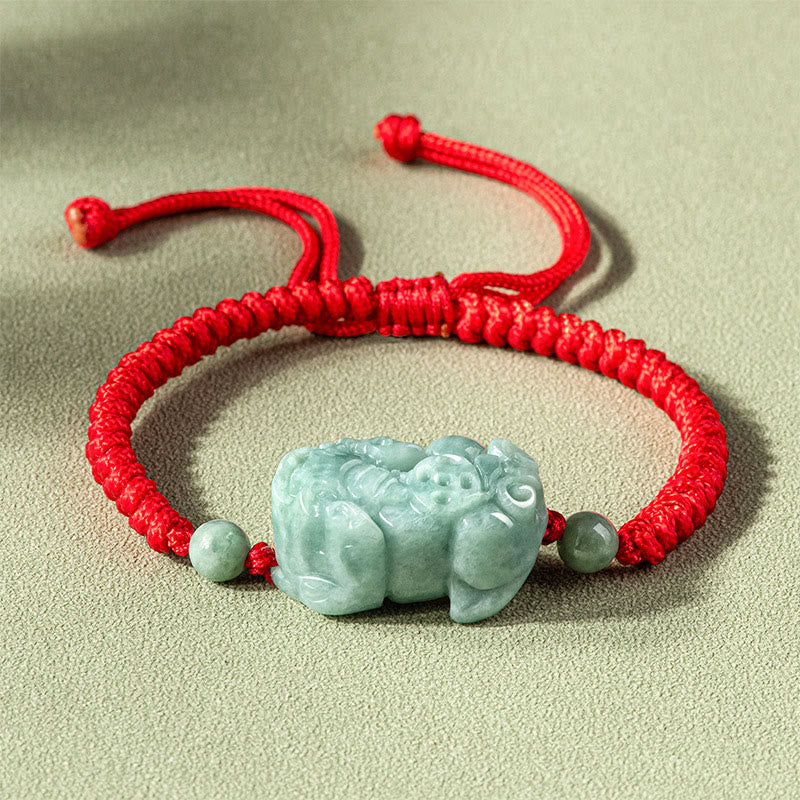 Nimara Ritual Handmade Natural Jade PiXiu Protection King Kong Knot Braided String Bracelet