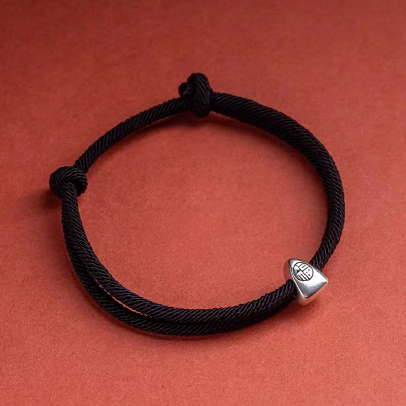 Nimara Ritual 925 Sterling Silver Fu Character Blessing Handmade Braided Bracelet