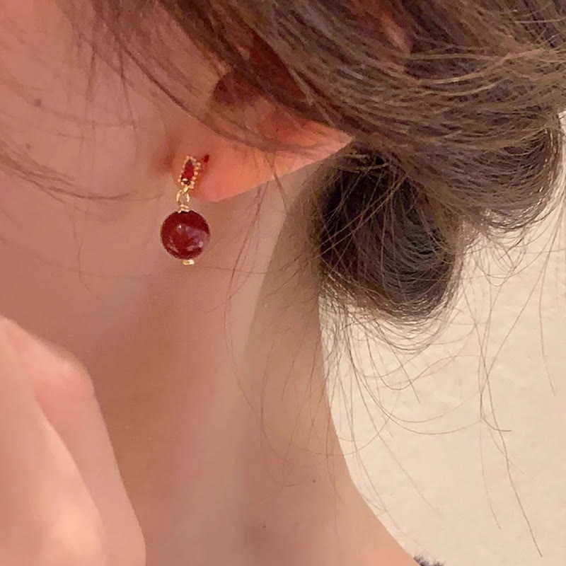 Nimara Ritual 925 Sterling Silver Posts 14K Gold Filled Cinnabar Bead Zircon Calm Earrings