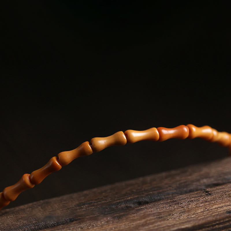 Nimara Ritual Natural Olive Pit Green Aventurine Bamboo Pattern Luck Bracelet