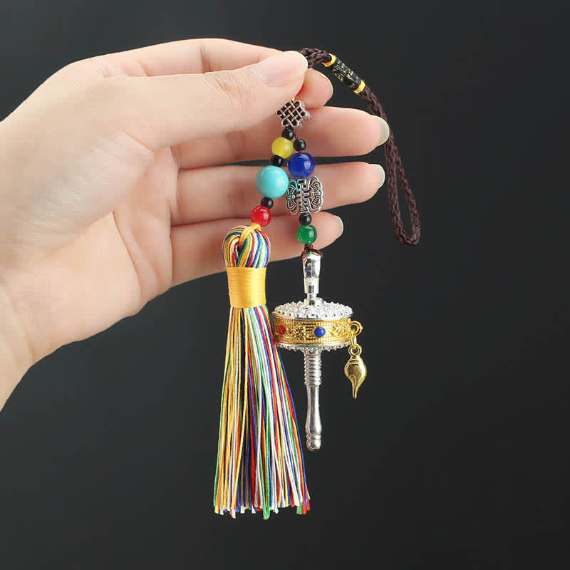 Nimara Ritual Tibet Om Mani Padme Hum Prayer Wheel Tassel Bag Car Hanging Decoration