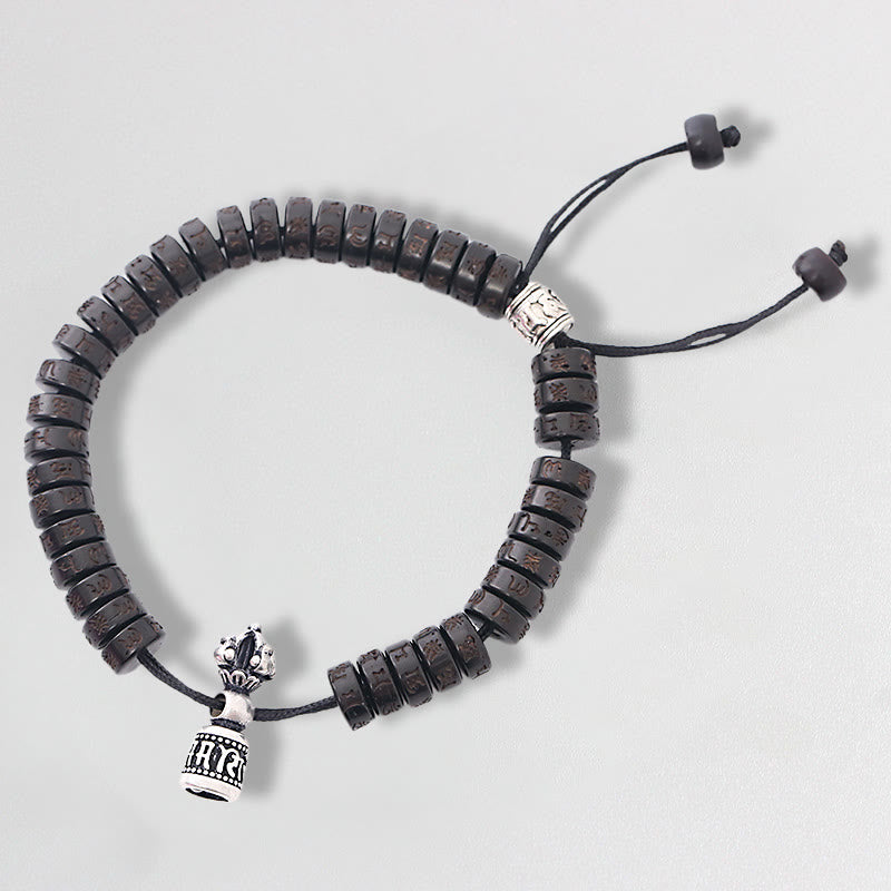 Nimara Ritual Tibet Coconut Shell Carved Om Mani Padme Hum Dorje Vajra Bell Happiness String Bracelet