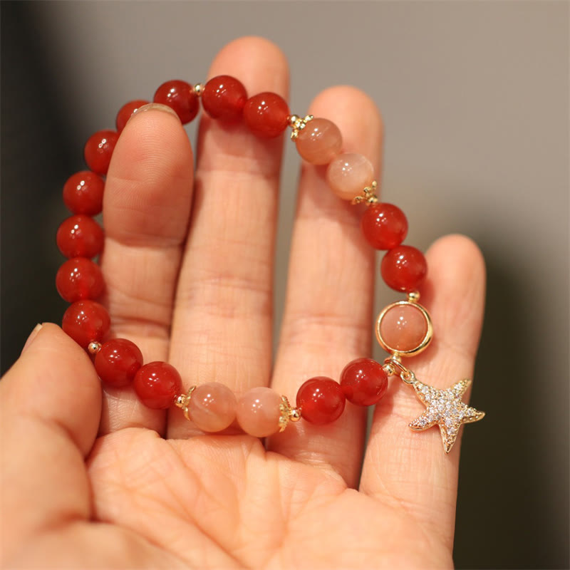 Nimara Ritual Sun Stone Peach Moonstone Red Agate Crystal Star Wealth Bracelet
