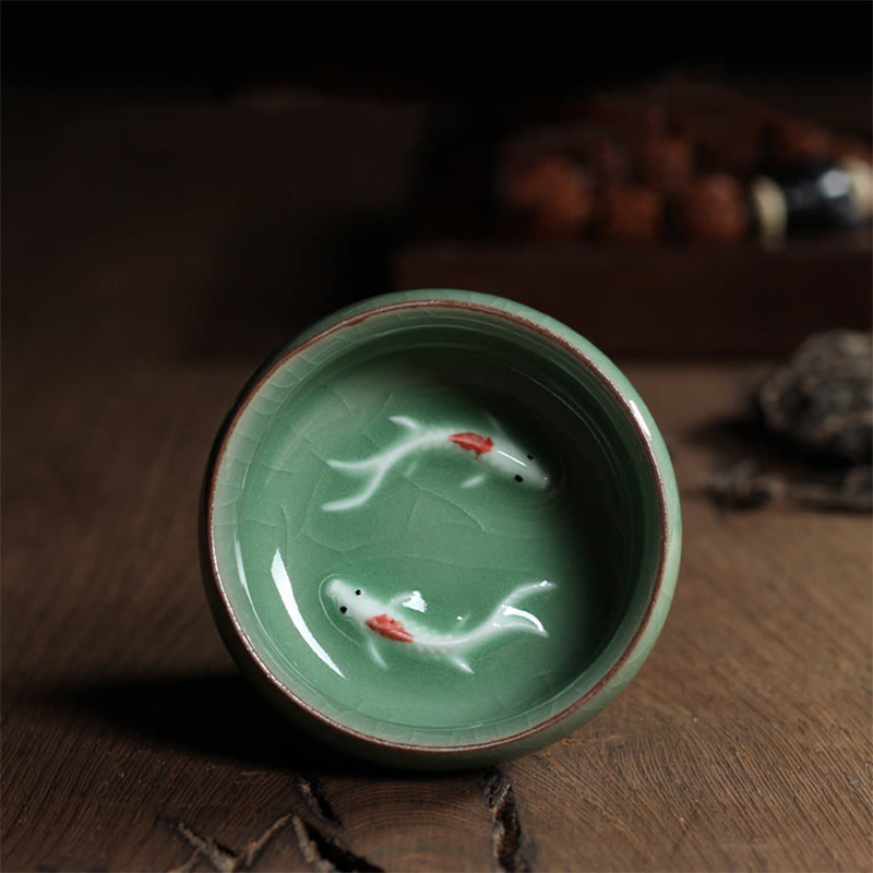 Nimara Ritual Colorful Koi Fish Ceramic Teacup Kung Fu Tea Cup Bowl