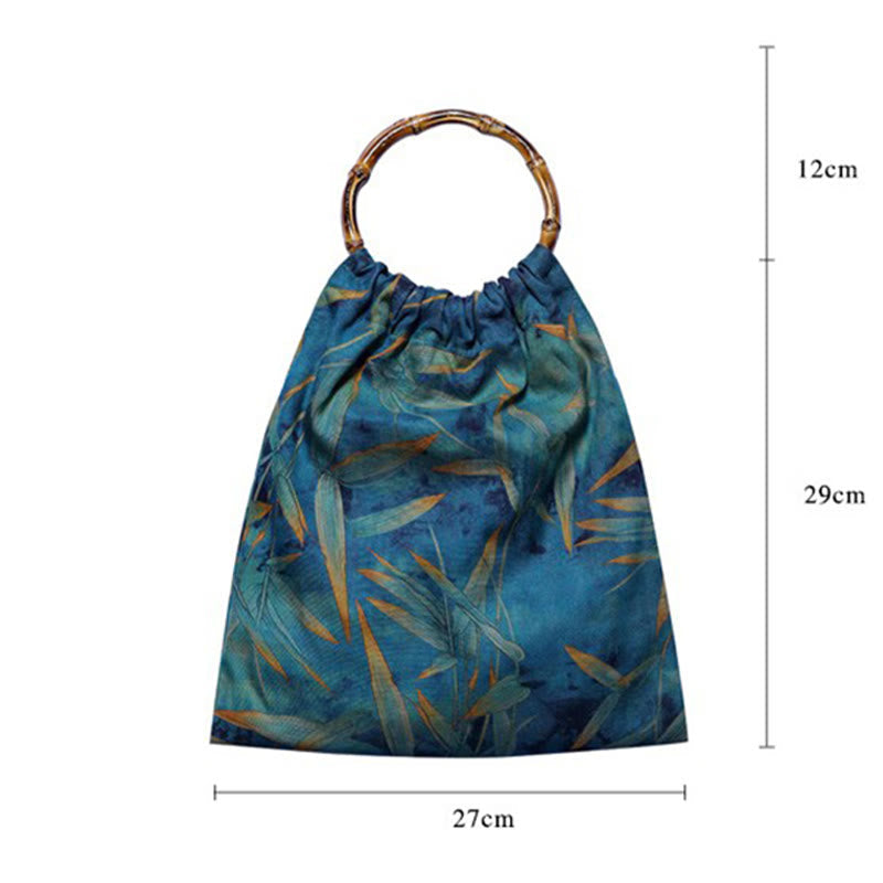 Nimara Ritual Blue Green Bamboo Leaves Bamboo Handles Handbag