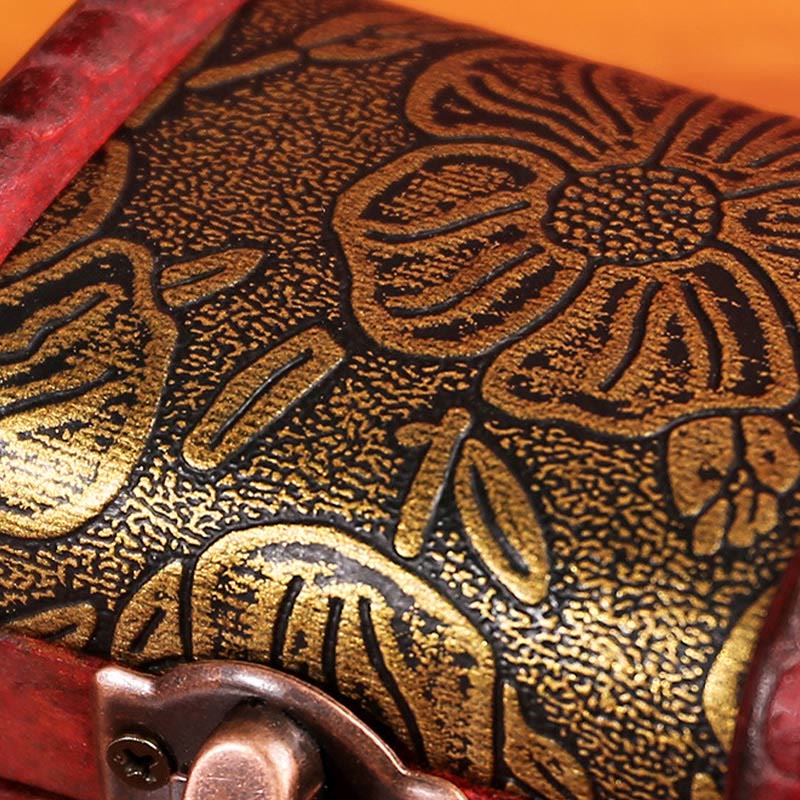 Nimara Ritual Retro Small Wood Jewelry Box Lotus Golden Grape Copper Coin Daffodil Grass Flower Jewelry Storage Box