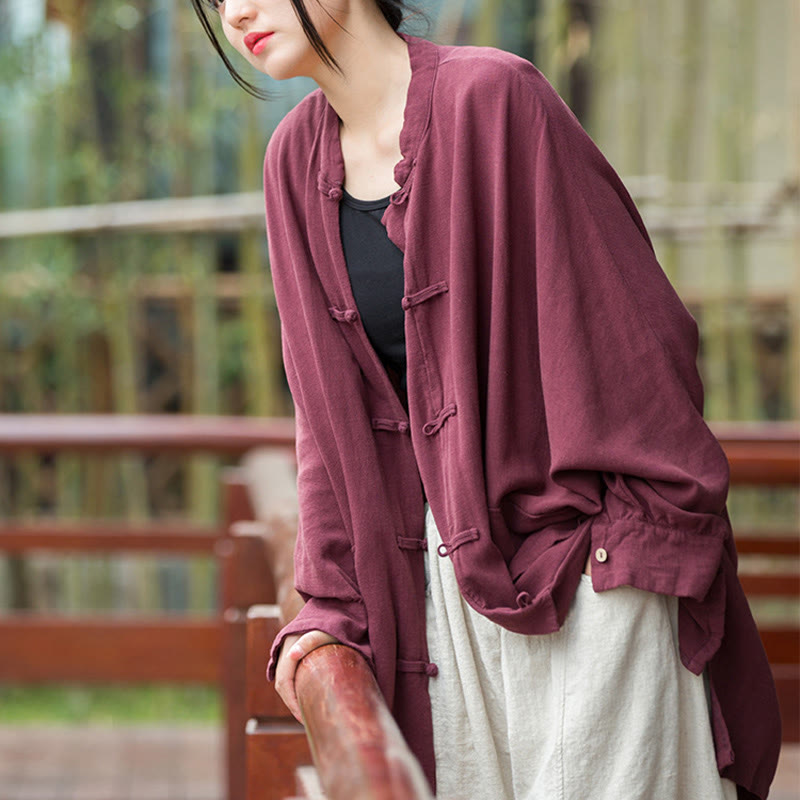 Nimara Ritual Frog-Button Long Sleeve Zen Meditation Open Front Jacket With Pockets