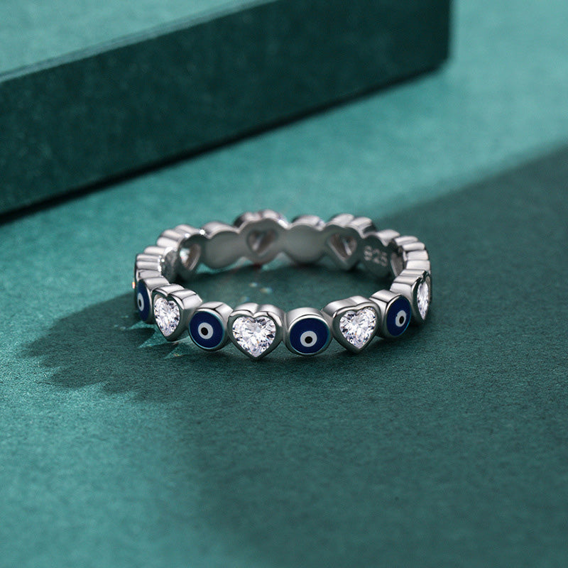 Nimara Ritual 925 Sterling Silver Evil Eye Love Heart Zircon Blessing Ring