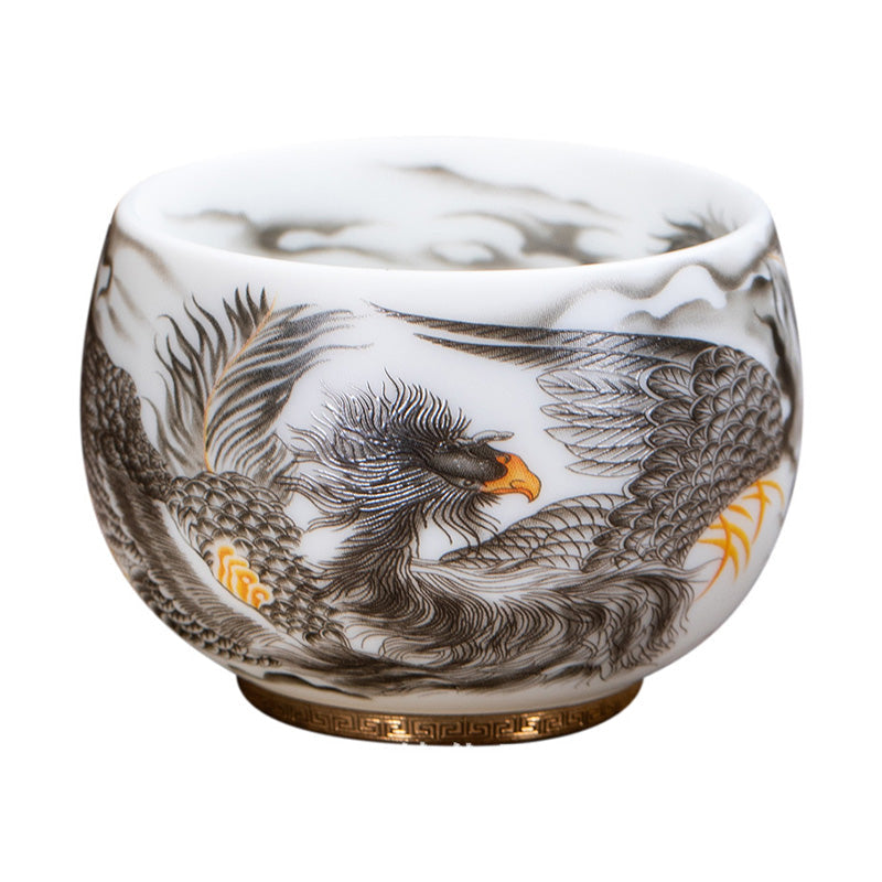 Nimara Ritual Phoenix White Porcelain Ceramic Teacup Kung Fu Tea Cup 185ml With Gift Box