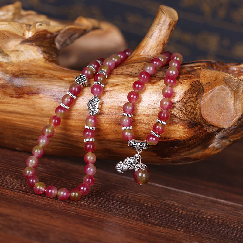 Nimara Ritual Natural Watermelon Tourmaline PiXiu Elephant Positive Triple Wrap Bracelet