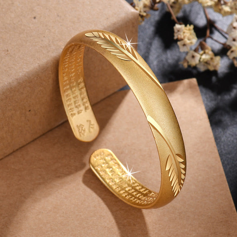 Nimara Ritual Feather Heart Sutra Engraved Pattern Wealth Copper Cuff Bracelet Bangle