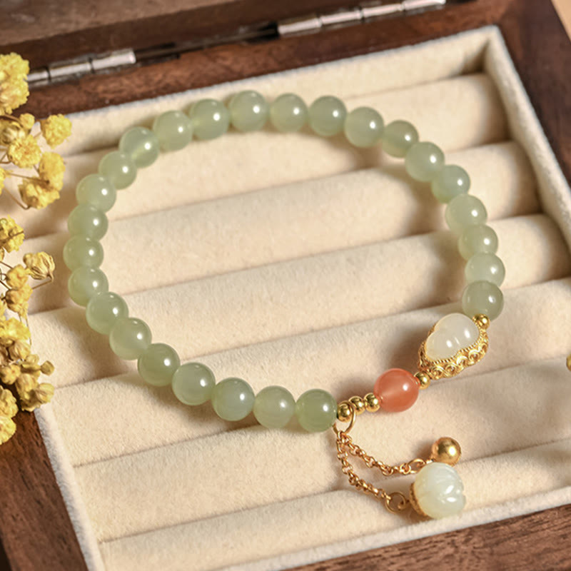Nimara Ritual 925 Sterling Silver Hetian Jade Gourd Lotus Abundance Luck Bracelet