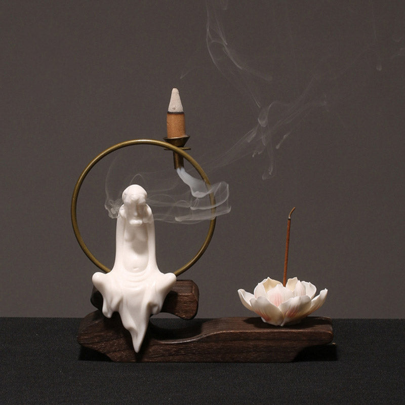 Nimara Ritual Ceramic Lotus Healing Meditation Incense Burner Decoration
