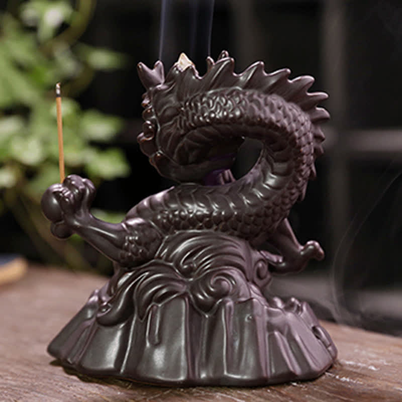 Nimara Ritual Auspicious Dragon Ceramic Backflow Smoke Fountain Meditation Healing Incense Burner Led Ball Decoration