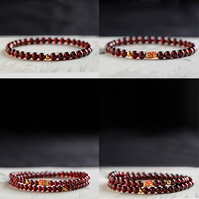 Nimara Ritual 999 Gold Koi Fish Natural Garnet Protection Bracelet