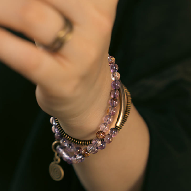 Nimara Ritual Purple Phantom Red Hematoid Quartz Green Rutilated Quartz Copper Love Forgive Bracelet