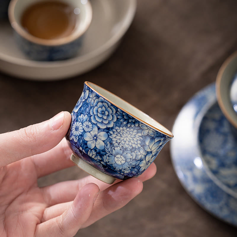 Nimara Ritual Vintage Lotus Peony Plum Blossom Chrysanthemum Ceramic Teacup Tea Cups