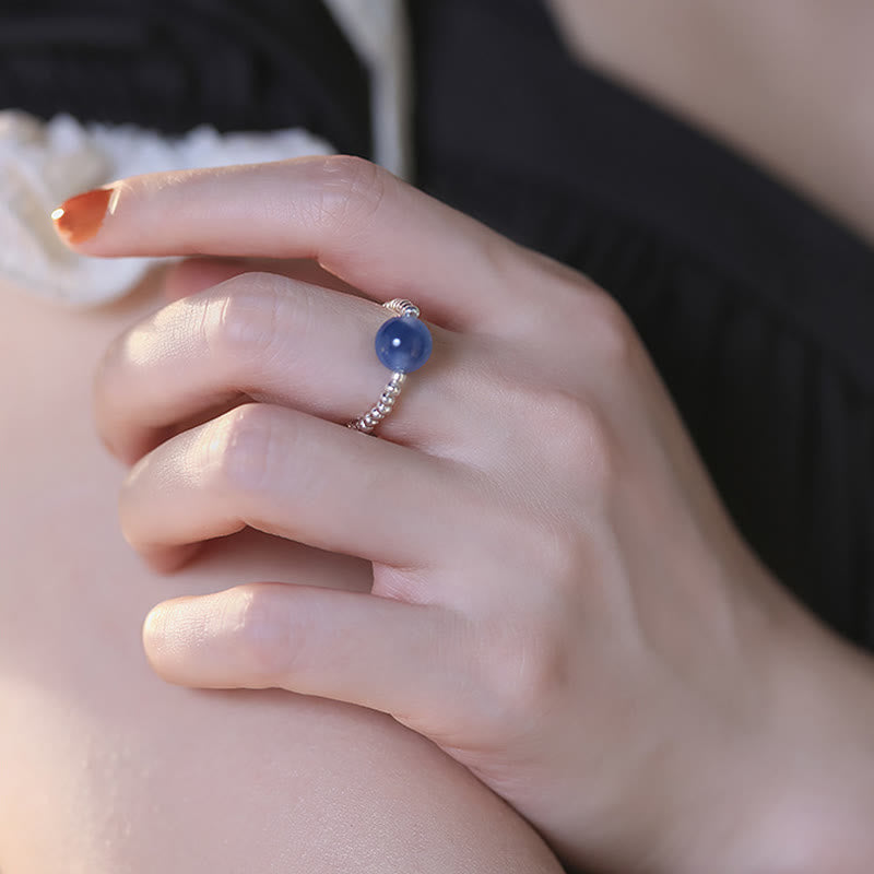 Nimara Ritual 925 Sterling Silver Blue Candy Agate Healing Bead Ring