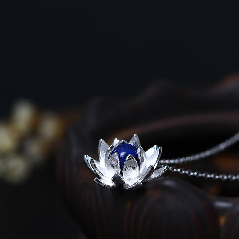 Nimara Ritual 925 Sterling Silver Lazurite Lotus Flower Self Care Necklace Pendant