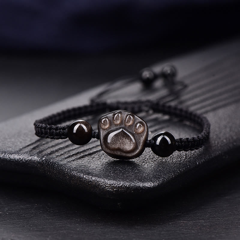Nimara Ritual Natural Silver Sheen Obsidian Gold Sheen Obsidian Cute Cat Paw Claw Protection Rope Bracelet