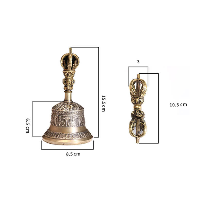 Nimara Ritual Tibetan Meditation Bell and Vajra Dorje Copper Enlightenment Decoration Set