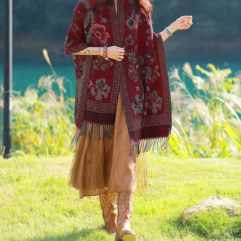 Nimara Ritual Tibetan Flowers Leaves Pattern Design Shawl Cozy Travel Scarf Wrap
