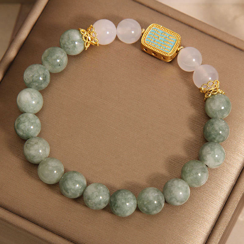 Nimara Ritual Natural Green Jade White Agate Five Scriptures Abundance Bracelet
