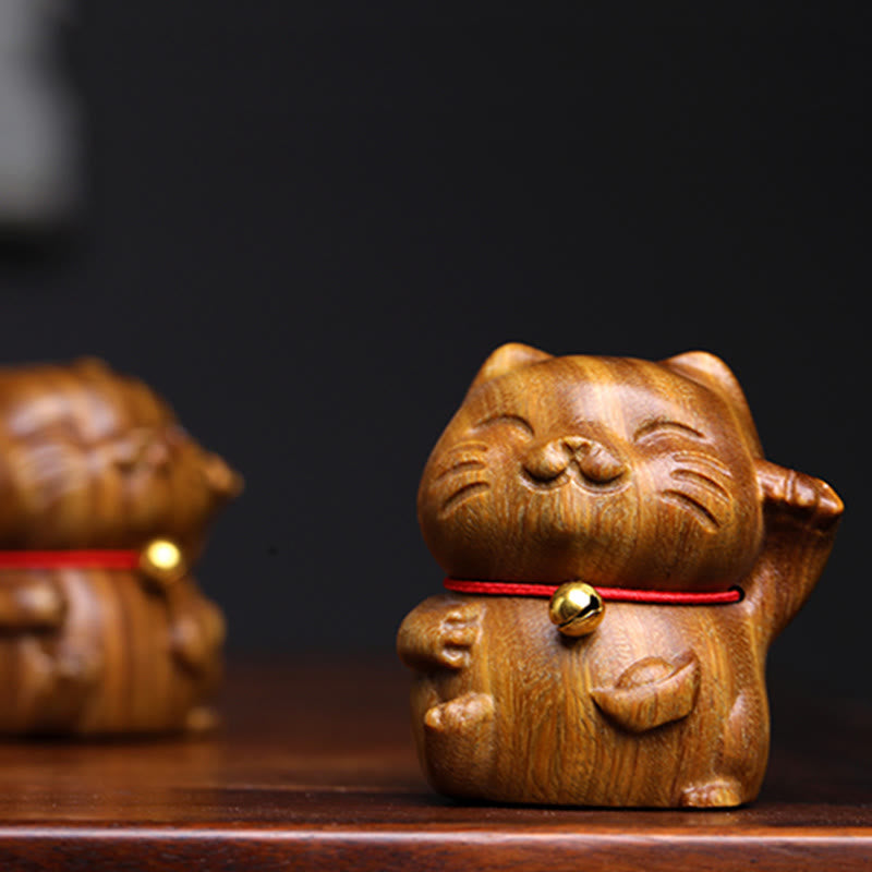 Nimara Ritual Green Sandalwood Small Mini Cute Lucky Cat Peace Decorations