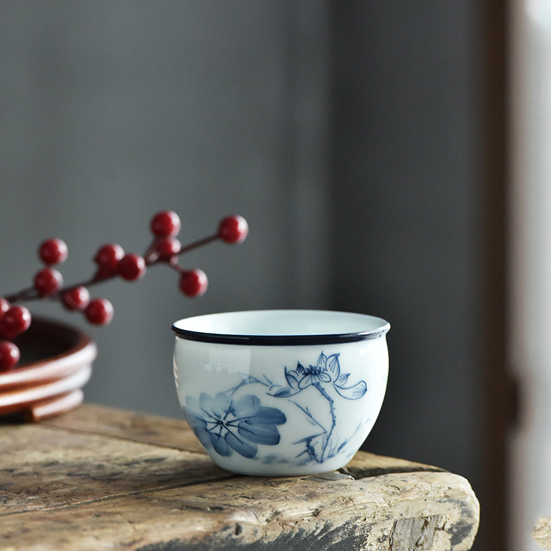 Nimara Ritual Koi Fish Lotus Flower Leaf Mountains Tree Ceramic Teacup Kung Fu Tea Cup 130ml