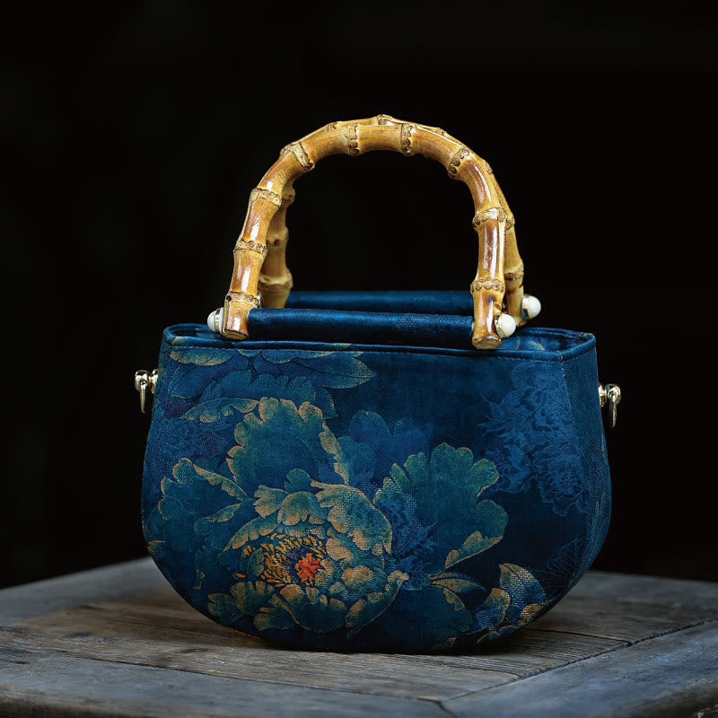 Nimara Ritual Vintage Flower Peony Metal Chain Zipper Handbag Crossbody Bag Shoulder Bag