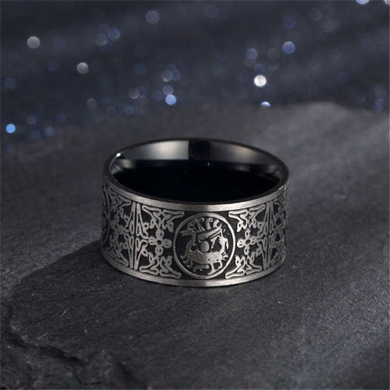 Nimara Ritual Four Guardian Beast Dragon White Tiger Suzaku Basalt Carved Success Luck Ring