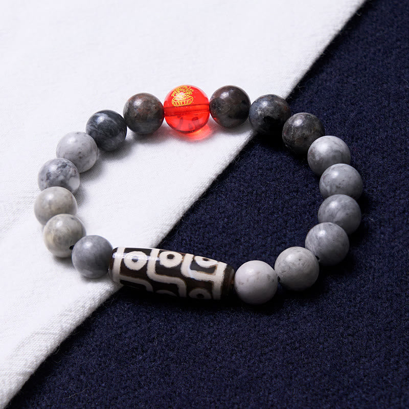 Nimara Ritual Tibetan Nine-Eye Dzi Bead Picasso Jasper Positive Bracelet