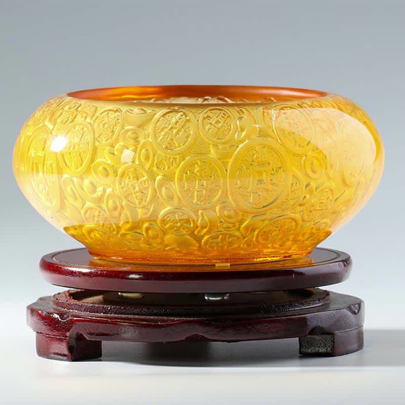 Nimara Ritual Handmade Liuli Crystal Treasure Bowl Ingots Art Piece Home Decoration