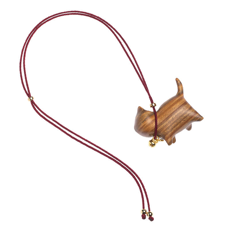 Nimara Ritual Ebony Wood Green Sandalwood Lucky Cat Fu Character Lucky Fortune Bell Balance Car Hanging Decoration