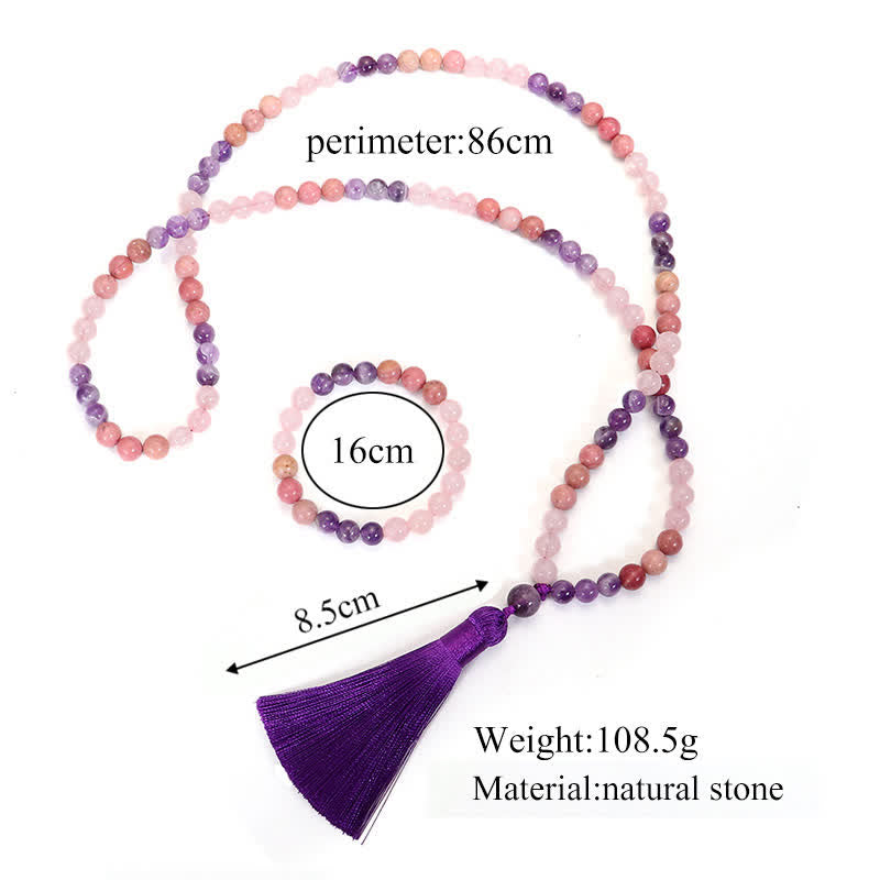 Nimara Ritual 108 Mala Beads Amethyst Rose Quartz Spiritual Healing Tassel Bracelet