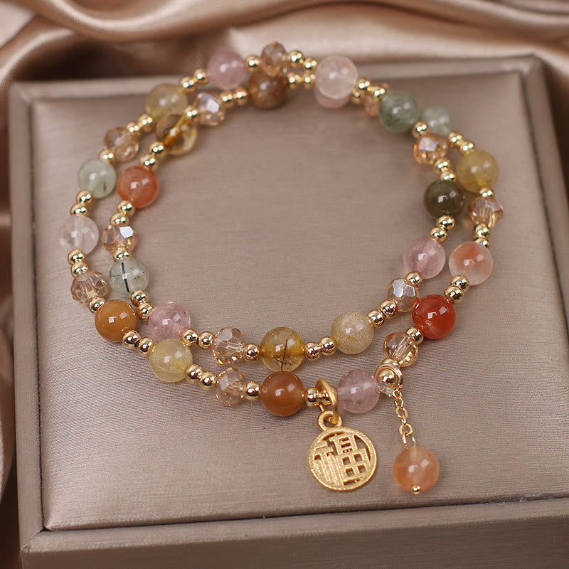 Nimara Ritual Multicolored Rutilated Quartz Fu Character Auspiciousness Bracelet