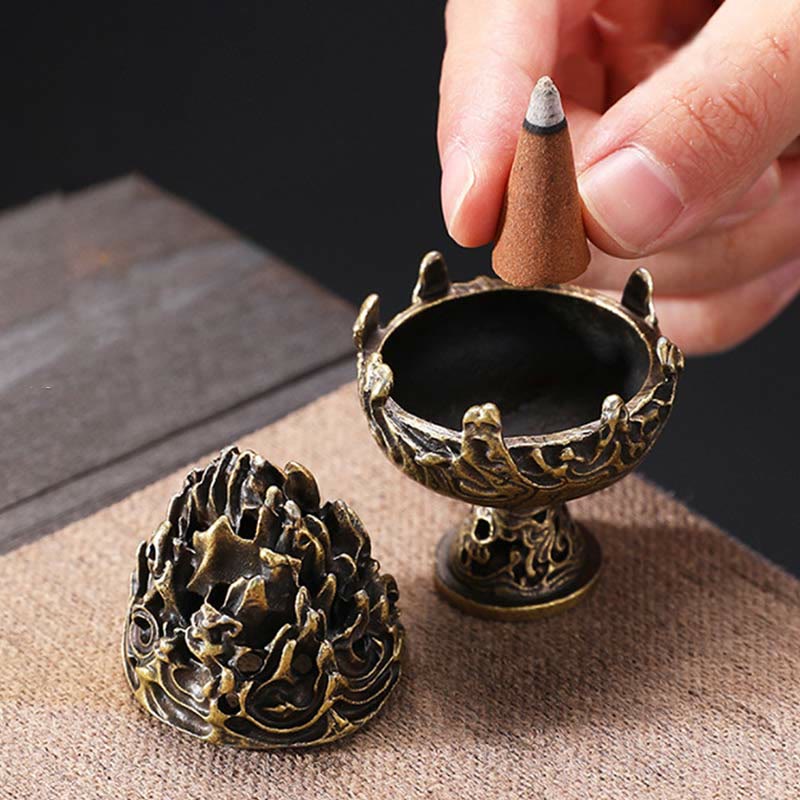 Nimara Ritual Tibetan Mini Mountain Pattern Meditation Copper Alloy Incense Burner