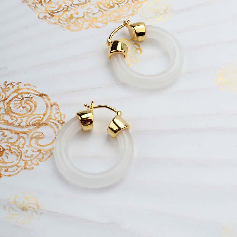 Nimara Ritual Round Jade White Jade Prosperity Earrings