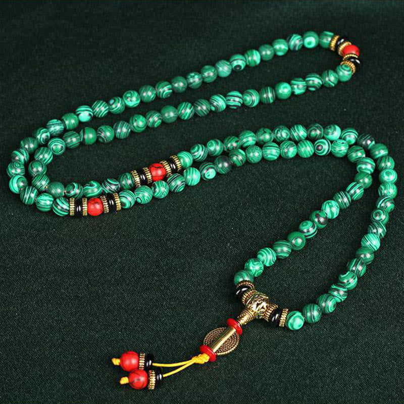 Nimara Ritual Tibetan 108 Mala Malachite Beads Bracelet Necklace