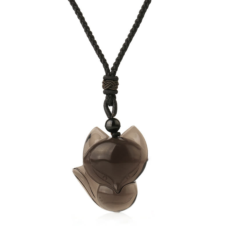Nimara Ritual Natural Black Obsidian Tiger Eye Ice Obsidian Fox Pendant Amulet Necklace