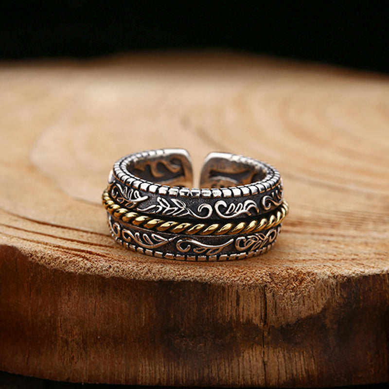 Nimara Ritual 925 Sterling Silver Tang Dynasty Flower Design Luck Adjustable Ring