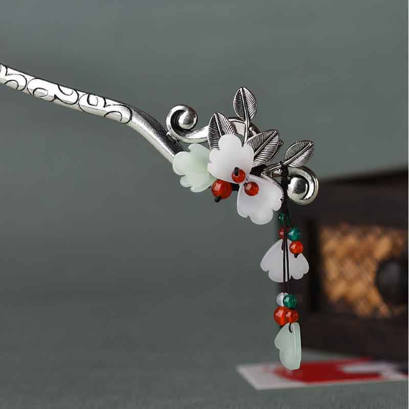 Nimara Ritual Red Agate Flower Leaf Calm Confidence Tassel Hairpin